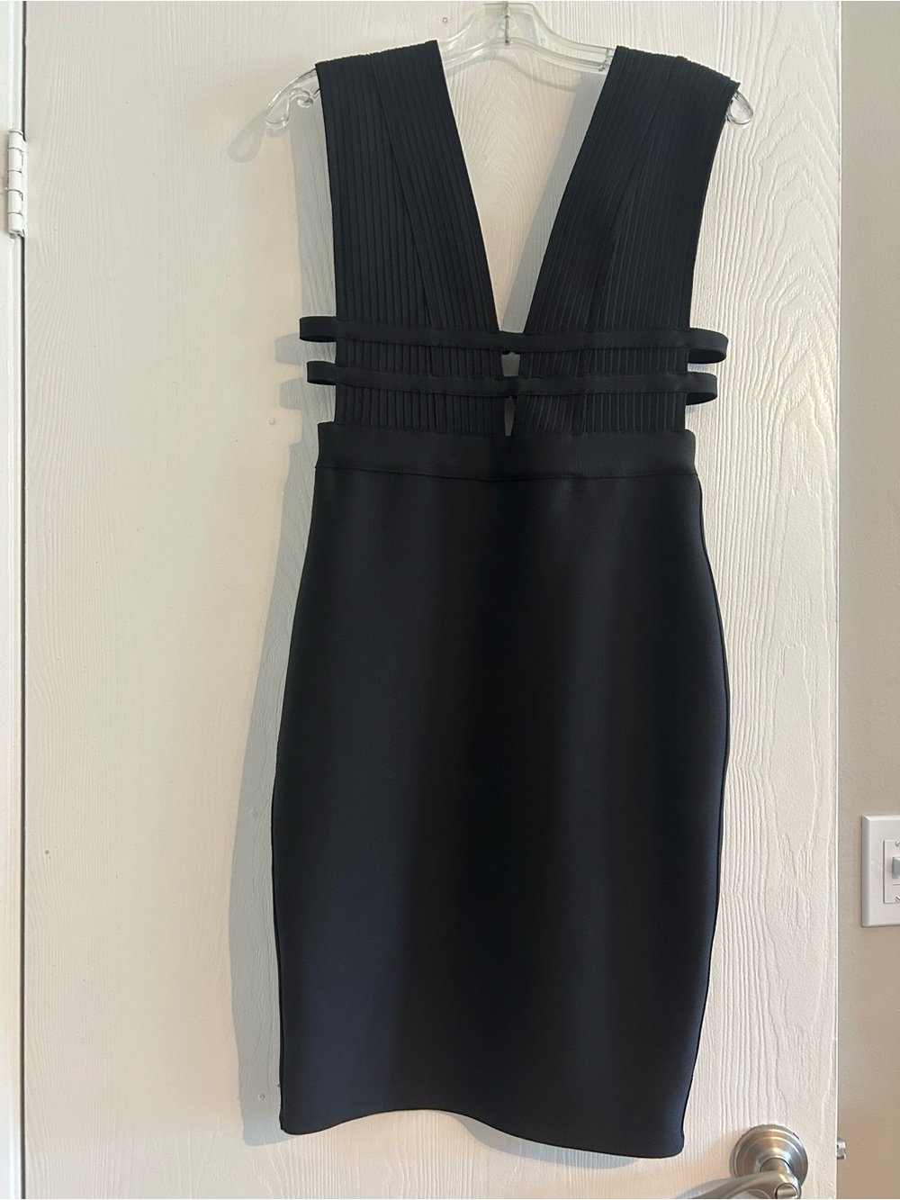 Black Plunge Strap Bodycon Dress